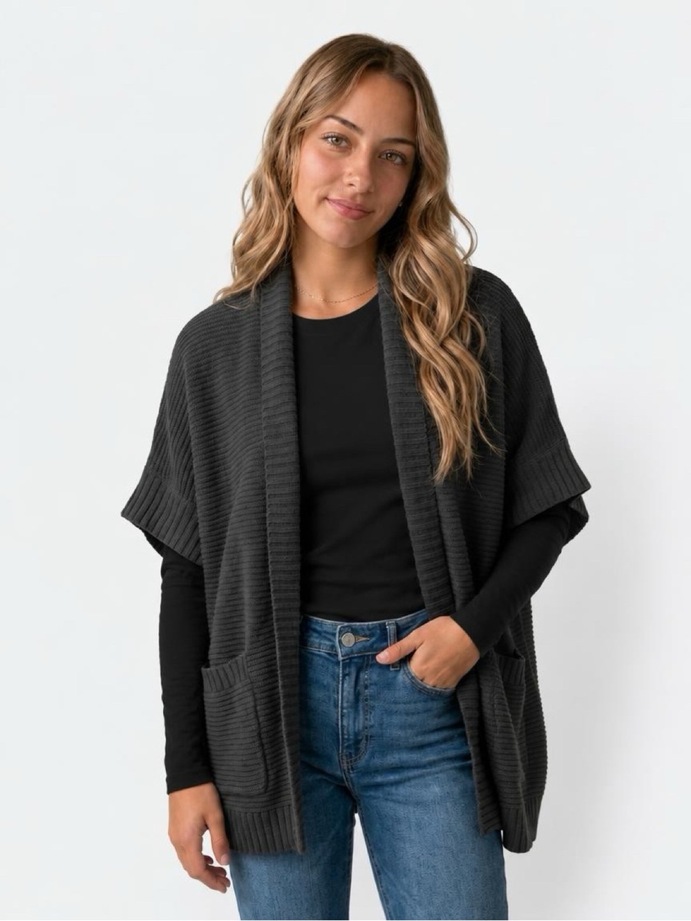 Ribbed Open-Front Hooded Cardigan Sweater- Aerie